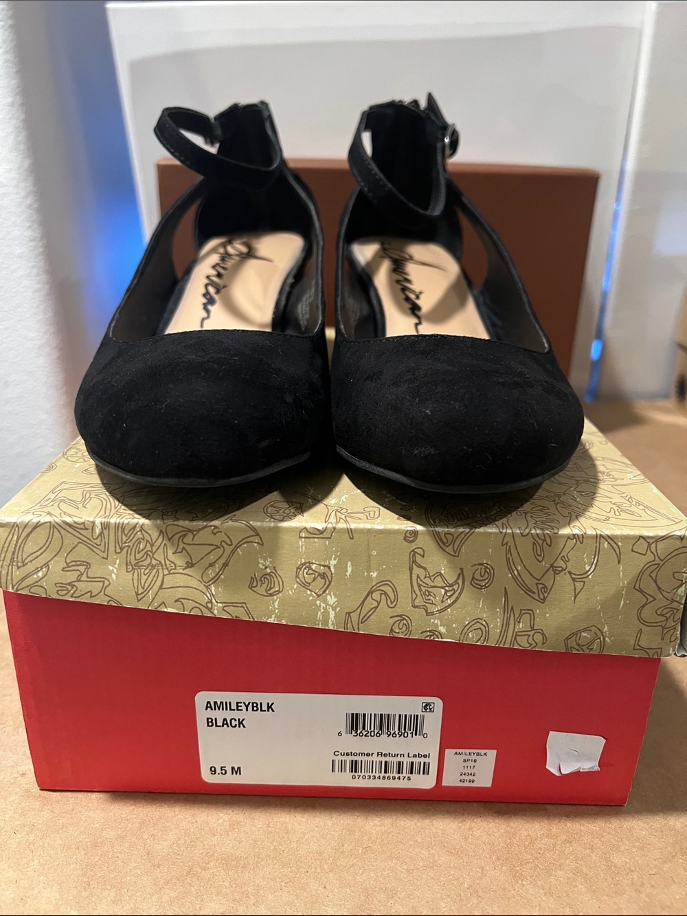 American Rag Black Suede Ankle-Strap Heels. Good Pre-Loved Condition.